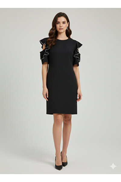 Ekol Kolları Taşlı Elbise 6032