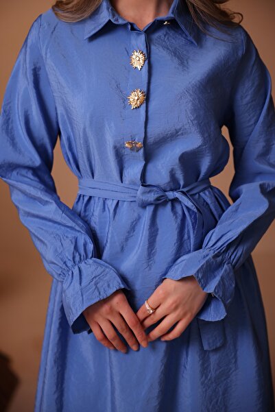 VOICTEC Women's Premium Quality Cupra Shirt Collar Dress