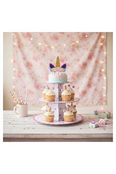 OEM 3-tier cardboard cake stand, Unicorn, total height 37 cm, 2260-6