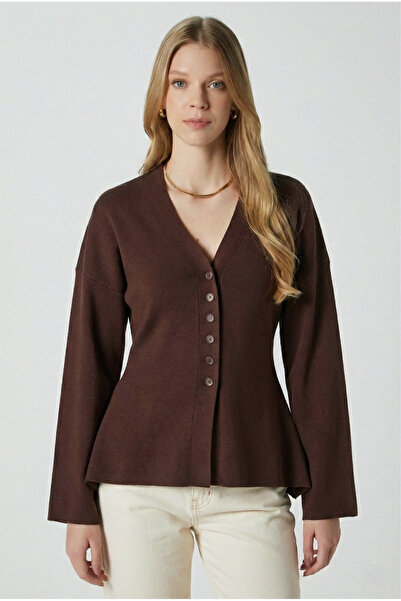 Ritnice Women's Lauren Special Yarn Mercerized Look Peplum Brown Knitwear Car...