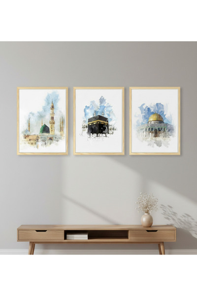 roys Kabe-kudüs-mescidi nebevî 3lü tablo seti