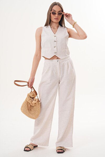 ŞİMAL Women's Vest Pants Linen Set 260196 -