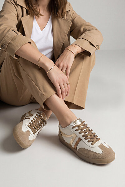 Marjin Women's Sneaker Lace-Up Flat Sole Sports Shoes Tiyone Gold