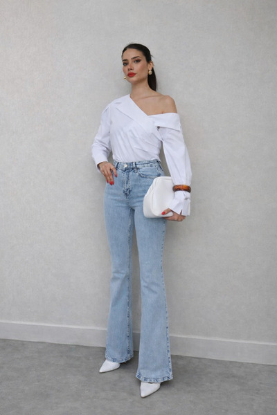 Ecenin Favorileri Light Blue Spanish Flare Women's Jean Pants