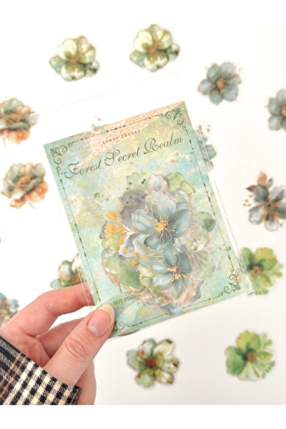 Kağıt Gemi Dükkan Vintage Romantic Floral Altın Yaldızlı Yeşil Çiçekler 20 Ad...