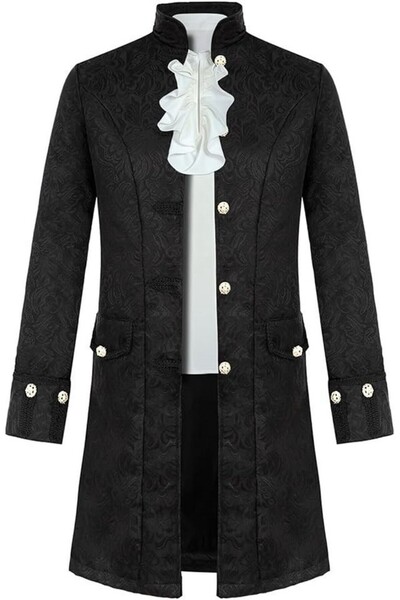FOVER Vintage ανδρικό φράκο Steampunk με πουκάμισο, μαύρο, μέγεθος 2XL,
