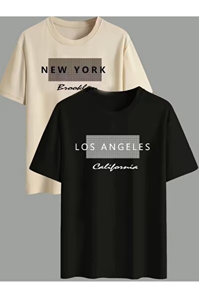 PAVRO Unisex Oversize Fit Multiple Tshrits Beige Black Printed Tshirt