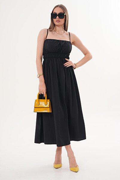 ŞİMAL Women's Long Dress with Rope Straps and Drawstring Detail at the Waist ...