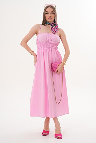 ŞİMAL Women's Long Dress with Rope Straps and Drawstring Detail at the Waist ...