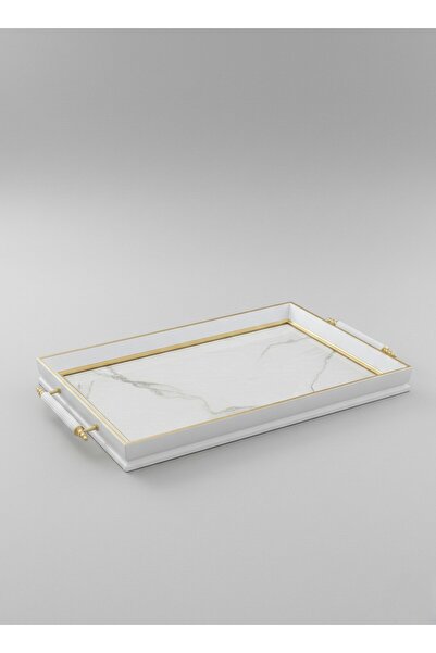 FARALYAHOME Decorative Luxury Tray 49X30X4 cm White Marble Pattern Presentati...