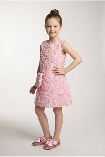 SIRRI Rose Appliqué Girls' Dress Ecru/Pink (2-9)