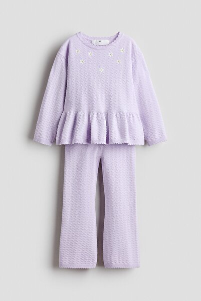 H&M 2 Parçalı Motif Detaylı ve Delik Desenli Triko Set