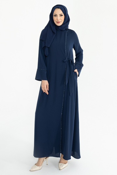 KADEEM Silve Dubai İpeği Abaya Lacivert -1012