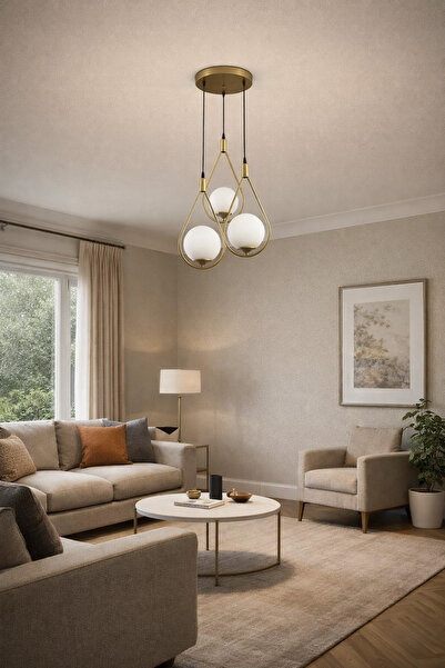 TREND Kafkas – Damla 3’lü Statik Gold beyaz GLOP Modern Avize