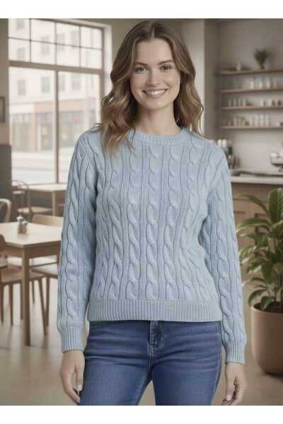 citystyle Women's Knitwear Lover's Combination Sweater Baby Blue Crew Neck Un...