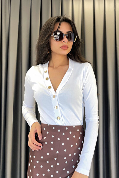 Noa&Noa V-Neck Snap Button Cardigan-White White