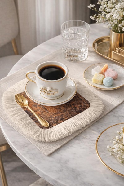 Evimde Bambaşka Șervețel decorativ cu franjuri în stil baroc - Șervețel rusti...