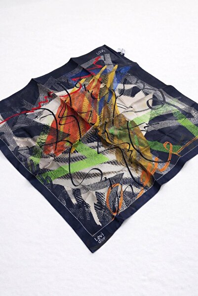 Levidor Tivil Silk Scarf Ist 1818 - 02 Gray - Orange Abstract Pattern