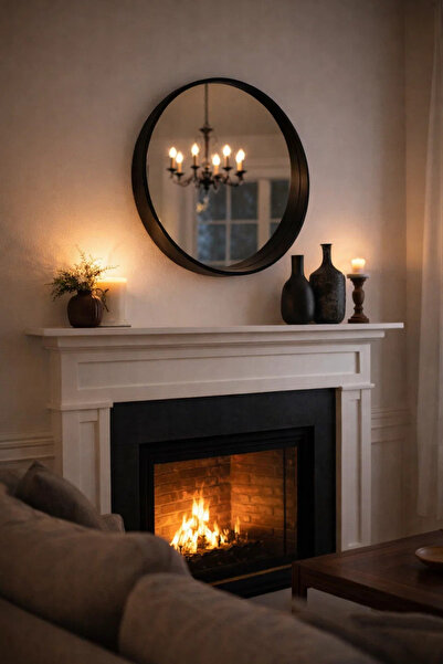 MARIA HOMES Modern Black Round Wall Mirror 70cm Wooden Frame Decorative Circl...