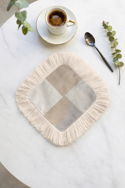 Evimde Bambaşka Șervețel de prezentare modern, minimalist, pătrat, cu ciucuri...