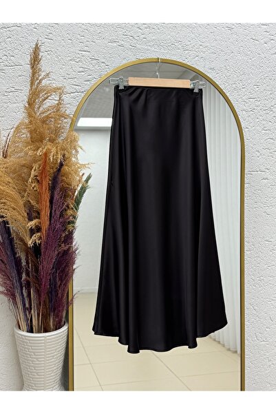 MİHRA STORE Gözde Satin Skirt.Ek137-Bn8461 Dark Brown