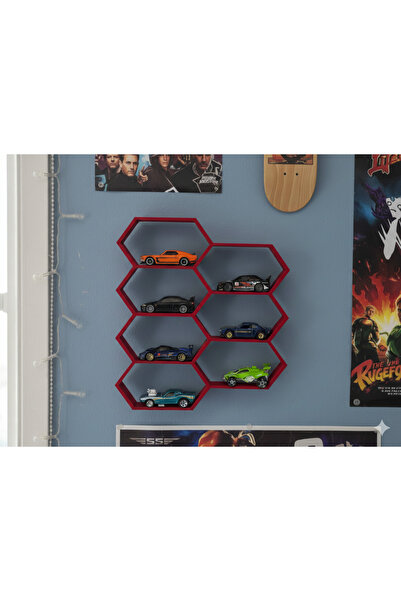 B2 Studio Petek Tasarımlı Metal Araba Standı – 7’li Ateş Kırmızısı Diecast Se...