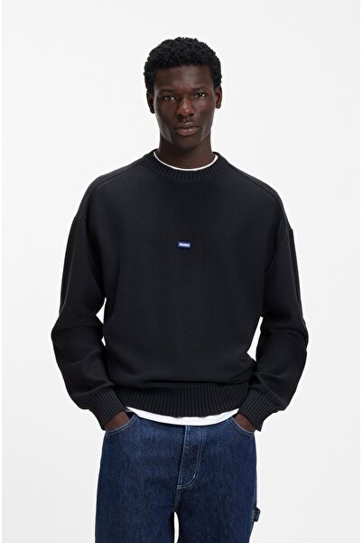 HUGO Mavi Logo Rozetli Triko Pamuk Kazak