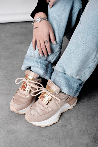 MY DERİ Wordy Дамски еластични спортни обувки с златна катарама 4366