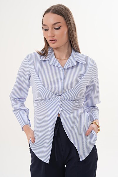 ŞİMAL Cămașă de damă cu imprimeu în dungi și drapaj frontal 260265