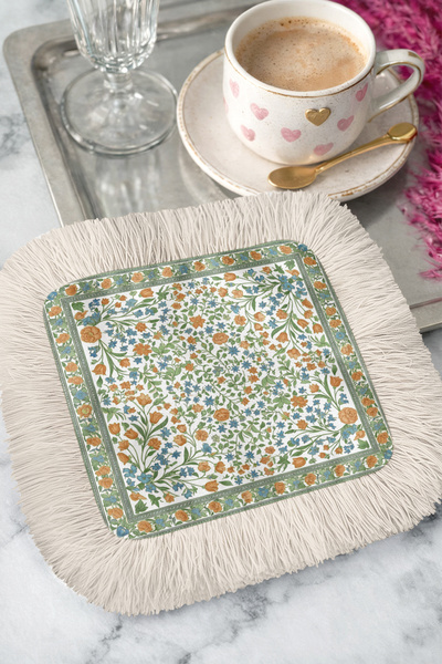 Evimde Bambaşka منديل أنيق مزين بالزهور مع حواف مزخرفة - منديل بوهيمي أخضر بر...