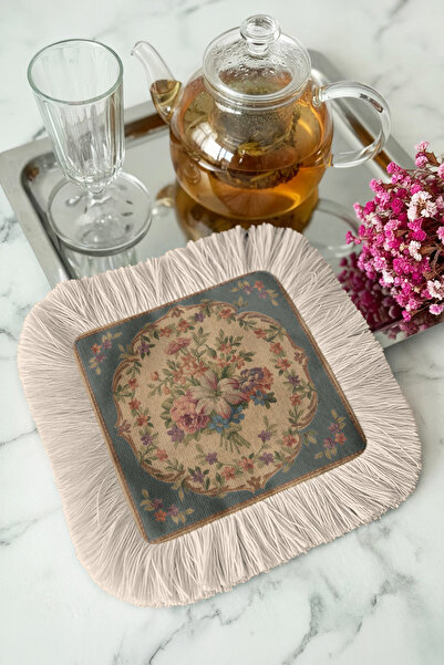 Evimde Bambaşka Elegant Floral Bouquet Fringed Presentation Napkin-Vintage Ro...