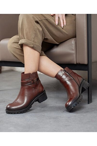 Yılmaz Exclusive Women's Genuine Leather Brown Anti-Slip Anti-Breaking Orthop...