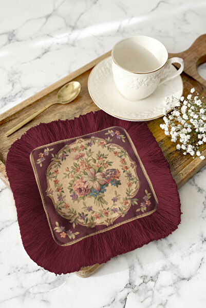 Evimde Bambaşka Șervețel elegant vintage cu franjuri florale pentru prezentar...