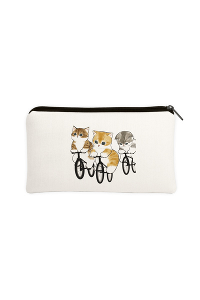 Hayali Şeyler Cats on Bicycles Patterned Pen Holder & Makeup Bag – Multi-Purp...