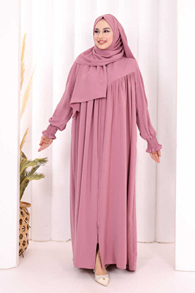 Bym Fashion Biritli Ferace ŞAL HEDİYE ! 7056 Pudra