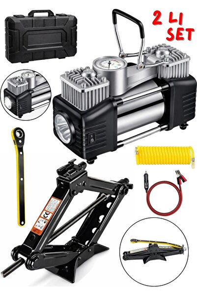 MOONSHOP Oto Krikosu 1.5 Ton Makas Cırcırlı Araç Kriko+Çift pistonlu Şişirme ...