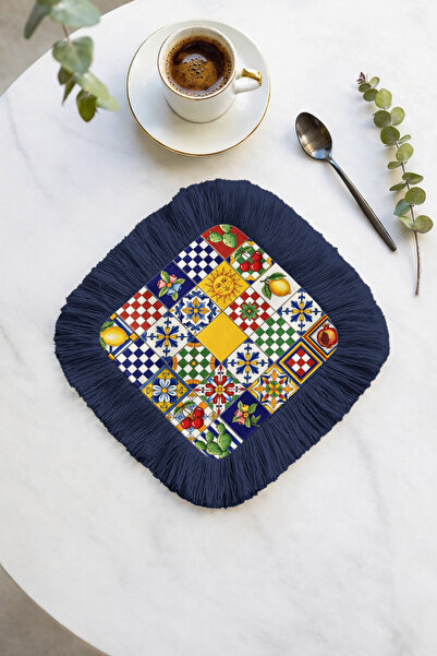 Evimde Bambaşka Șervețel de prezentare cu mozaic mediteranean și franjuri col...