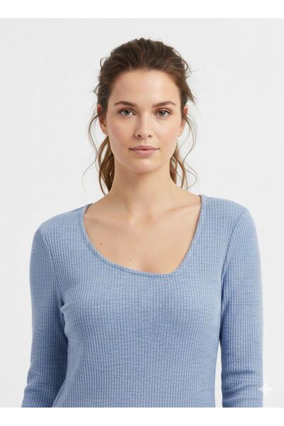 Butik Asymmetrical Collar Blouse Blue