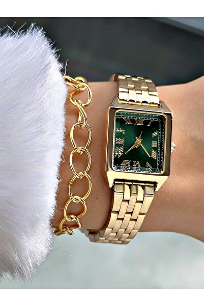 Tisaati ساعة يد نسائية من سلسلة بريميوم بتصميم مربع خاص ورقم روماني وسوار معد...