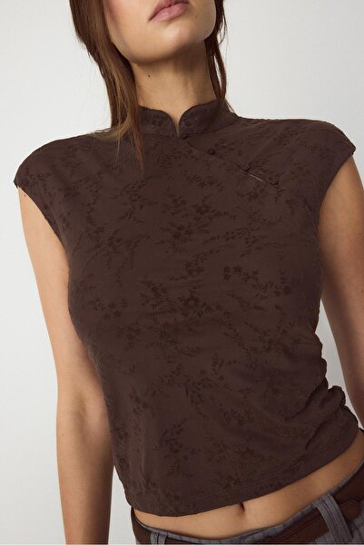 Stradivarius Flocked qipao style T-shirt