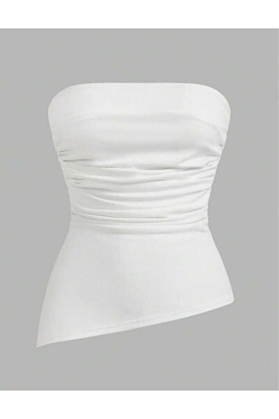 EVOA Women's Strapless Asymmetrical Bustier Blouse