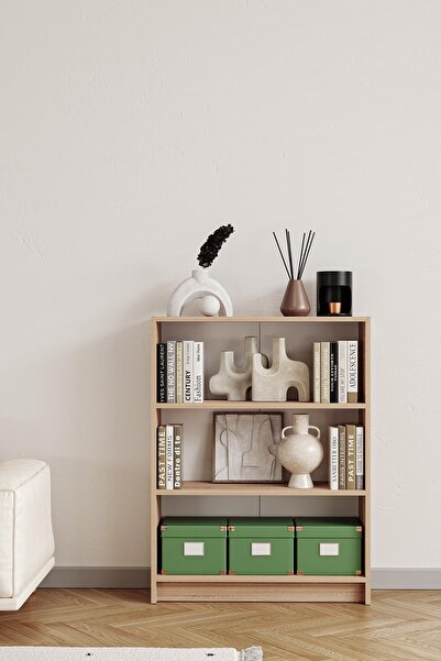 Hofga Bili Kitaplık 3 Raflı Geniş Çok Amaçlı Ofis Salon Kitap Dosya Rafı Meşe