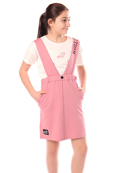 Toontoy Girl's Crew Neck Basic T-Shirt and Embroidered Printed Salopet Dress ...