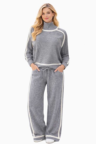 CHEVALIER FASHION Women’s Knit Lounge Set – High Neck Sweater Top & Wide Leg ...