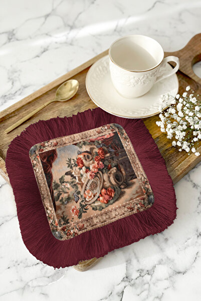 Evimde Bambaşka Șervețel de prezentare de lux, vintage, cu franjuri florale -...