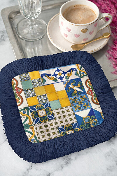 Evimde Bambaşka منديل تقديم الطعام بتصميم مزيج الأقمشة المتوسطية مع شراشيب - ...