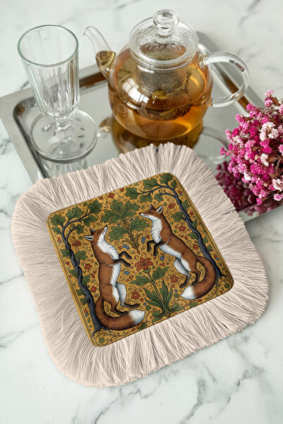 Evimde Bambaşka Șervețel de cafea cu franjuri, cu tematică de vulpe, de lux, ...