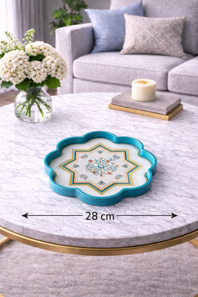 Zucci Home 28 cm Patterned Small Glass Decorative Tray |   Mediterranean Bree...