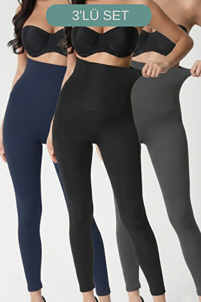 Shopynar High Waist Slimming Effect Corset Leggings 3-Pack