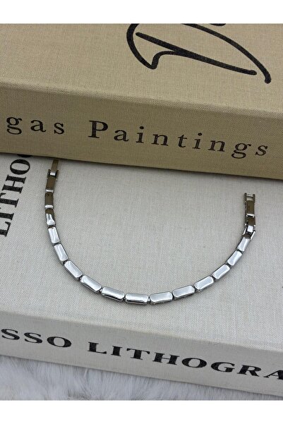 Hedef Bijuteri Silver Color Oval Rectangle Plate Bracelet Cm127